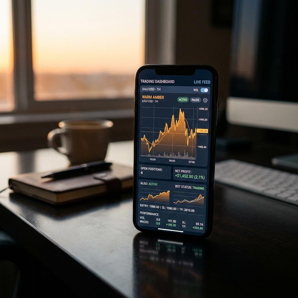 Veldraken Osmeriq instrumentpanel för automatiserad kryptohandel på mobil